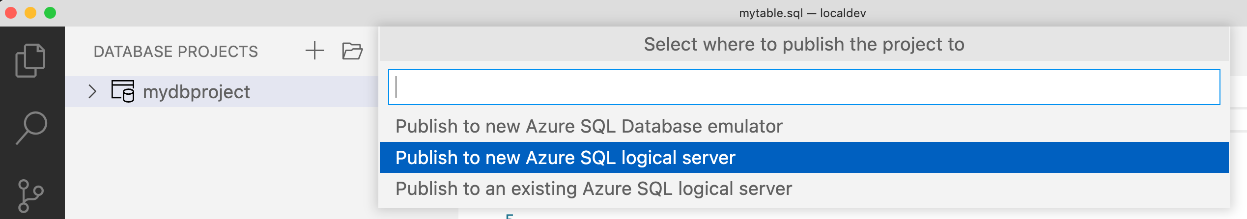 Screenshot der Veröffentlichung eines Datenbankprojekts in der Azure SQL-Datenbank.