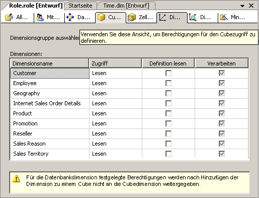 Dimensionen (Registerkarte) des Rollen-Designers