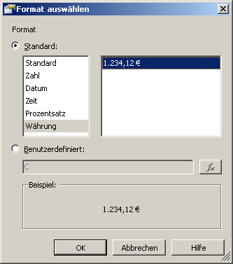 Währungsformat auswählen (Dialogfeld)