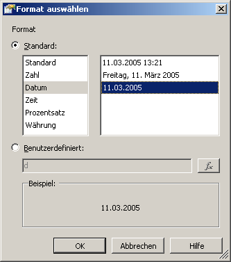 Datumsformat auswählen (Dialogfeld)