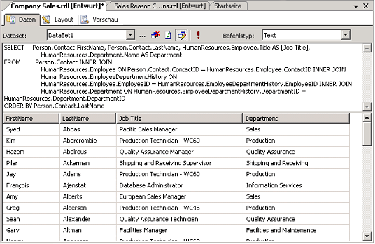 Screenshot des standardmäßigen Abfrage-Designers