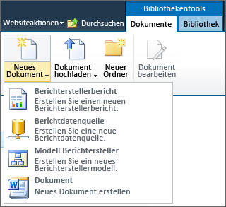 SSRS-Elemente im SharePoint-Menü 'Neues Dokument'