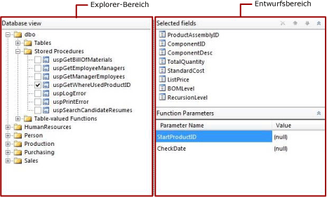 Gespeicherte Prozedur im grafischen Abfrage-Designer