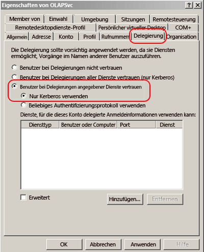 Kontoeigenschaften (Seite in Active Directory)