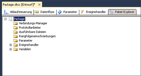 Screenshot der Registerkarte "Paket-Explorer"