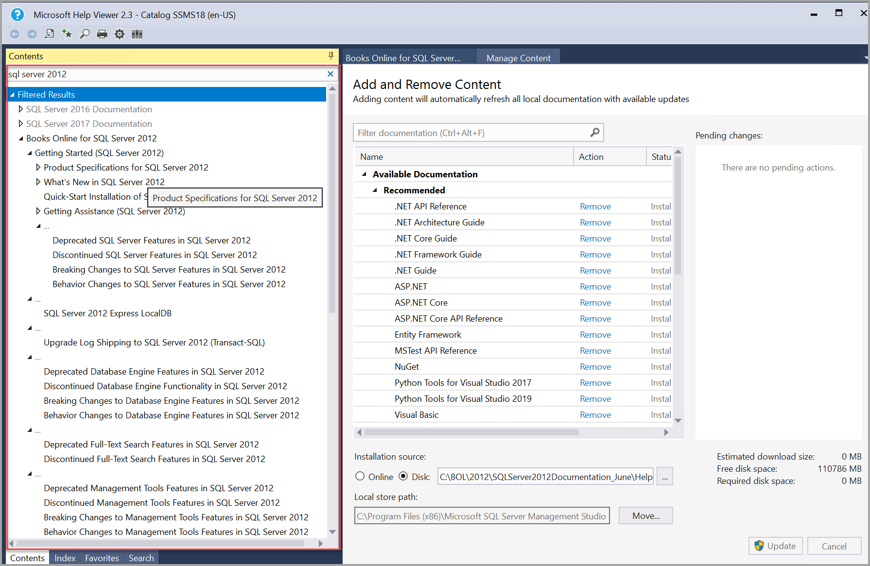 Automatisch aktualisierte SQL Server 2012-Dokumentation