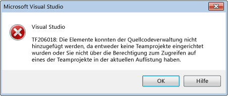 Fehler: keine Teamprojekt-Quellcodeverwaltungsordner.