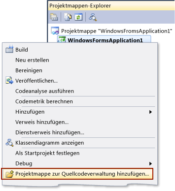 Projektmappe zur Quellcodeverwaltung hinzufügen