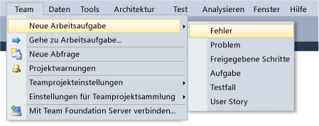 Menü "Neue Arbeitsaufgabe"