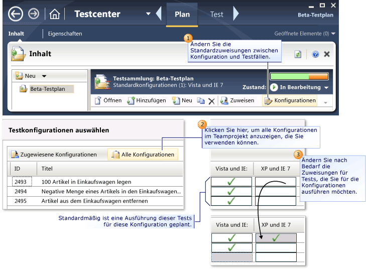 Standardzuweisungen von Testkonfigurationen aktualisieren