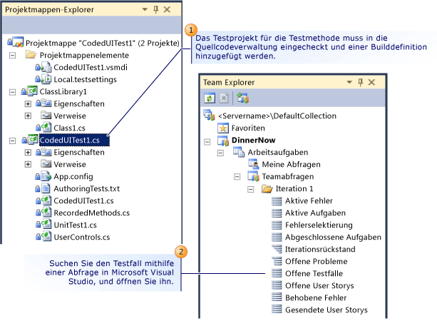 Testfall mit Microsoft Visual Studio öffnen