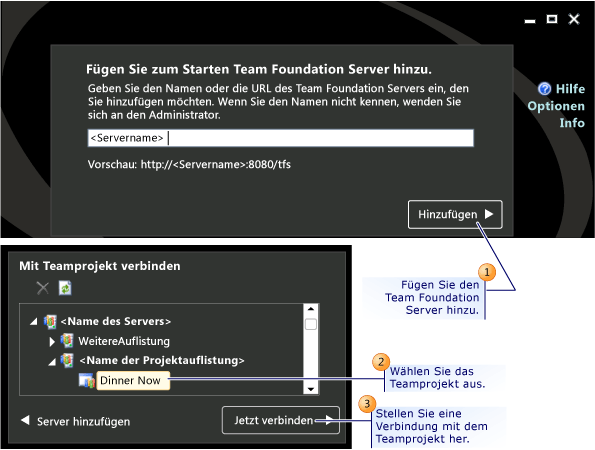 Herstellen einer Verbindung mit dem Teamprojekt