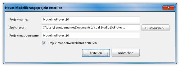 Dialogfeld "Neues Modellierungsprojekt erstellen"