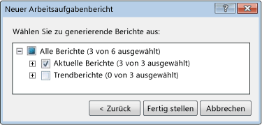 Ursprüngliches Dialogfeld "Neuer Arbeitsaufgabenbericht"