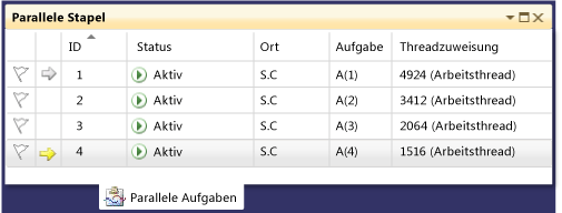 Fenster "Parallele Aufgaben" mit 4 ausgeführten Aufgaben