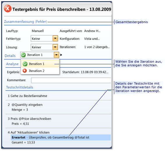 Testergebnisse für einen Test mit Iterationen anzeigen