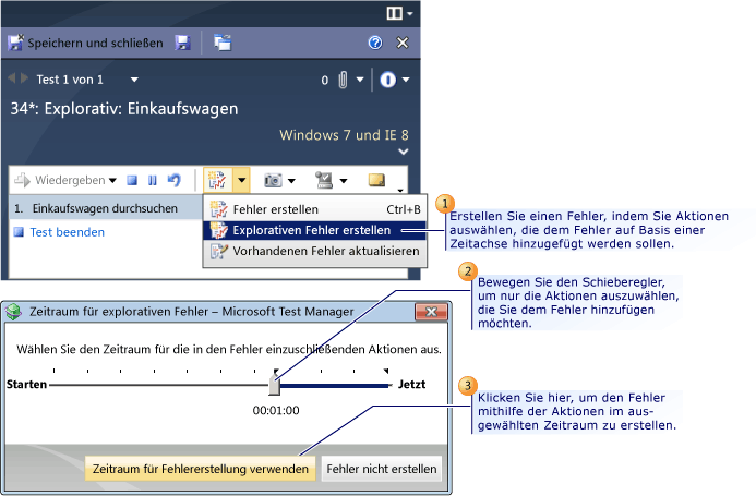 Erstellen eines Fehlers anhand ausgewählter Aktionen