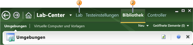 Registerkarte "Lab Management" und Registerkarte "Bibliothek"