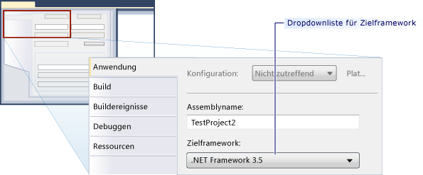 Dropdownliste für Ziel-Framework