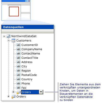 Relation im Datenquellenfenster