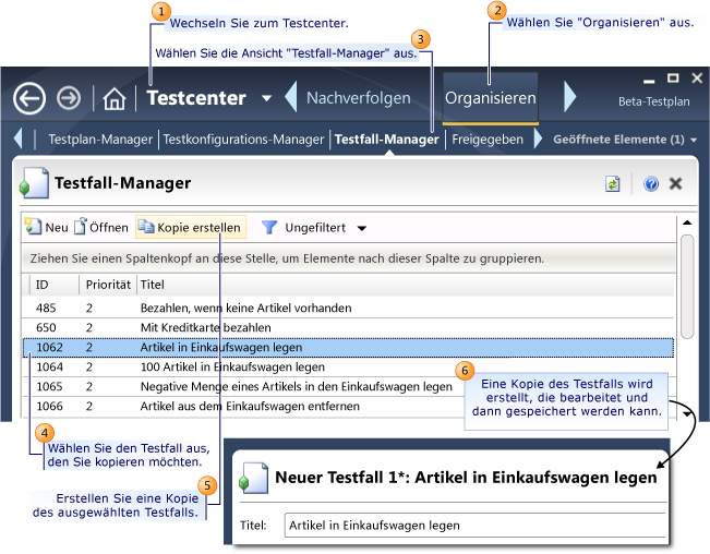 Kopie eines Testfalls erstellen