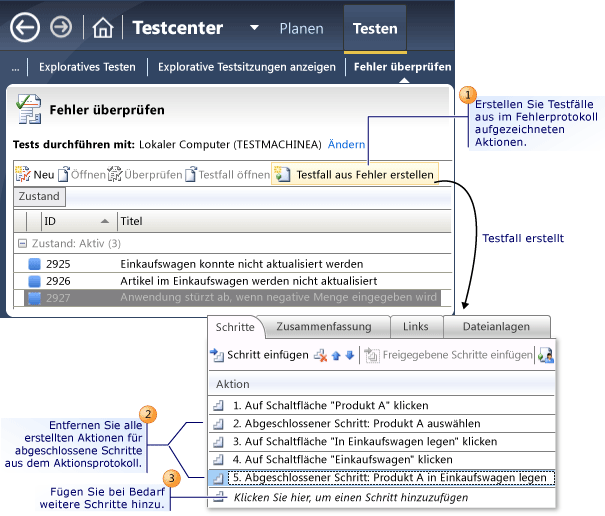 Testfall aus einem Fehler erstellen