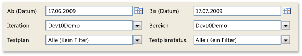 Filter für Bericht über Testplanstatus