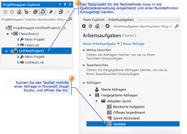 Testfall mit Microsoft Visual Studio öffnen