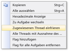 Kontextmenü "Thread" im Fenster "Parallele Aufgaben"