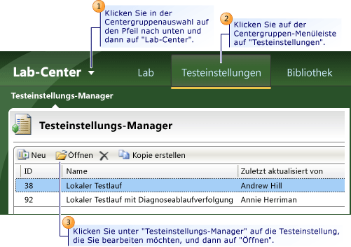 Vorhandene Testeinstellungen bearbeiten