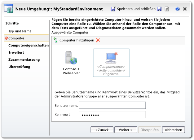 Assistent für neue Umgebung: Vorhandene Computer hinzufügen