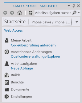 Team Explorer-Homenavigation aus einem Projekt