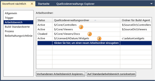 Beispiel für einen Builddefinitions-Arbeitsbereich