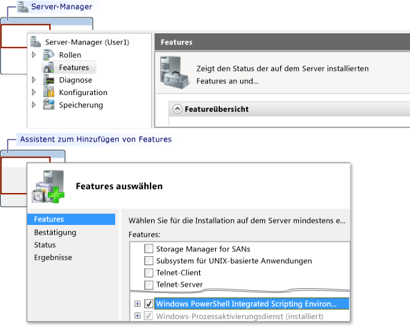 PowerShell wird mit dem Server-Manager hinzugefügt