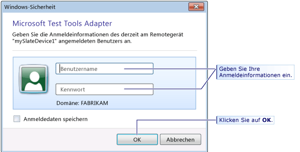 Für die Anmeldung als ein anderer Benutzer sind Anmeldeinformationen erforderlich