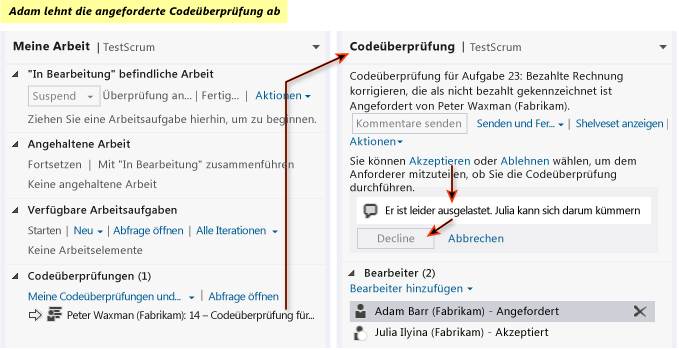 Akzeptieren und Reagieren auf eine Codeüberprüfung