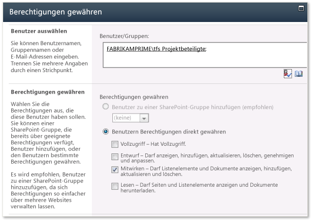 Gruppe zu SharePoint-Produkten hinzufügen