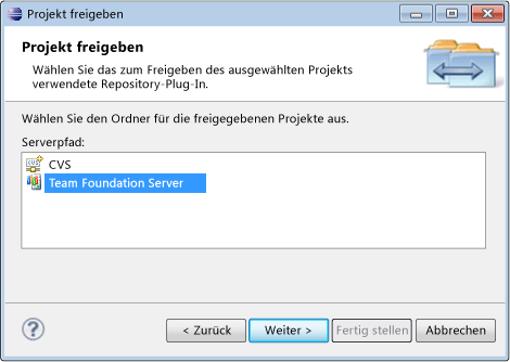 Projekt für Team Foundation Server freigeben