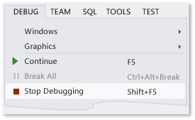 Befehl "Debugging beenden" im Menü "Debuggen"