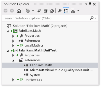 Projektmappen-Explorer mit Test- und Klassenprojekten