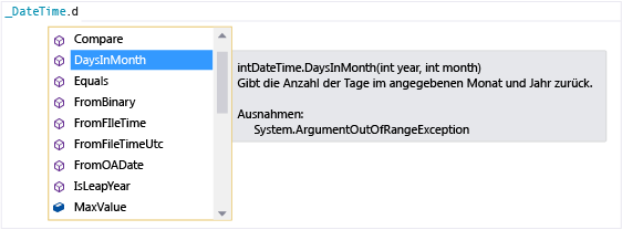 IntelliSense für DateTime.DaysInMonth