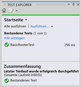 Komponententest-Explorer zeigt einen bestandenen Test an