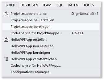 Befehl "Projektmappe bereinigen" im Menü "Erstellen"