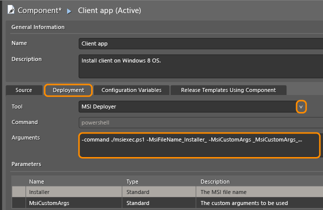 Component page, Deployment tab