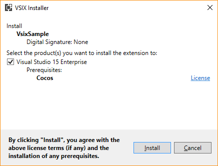 vsixinstaller missing prerequisite