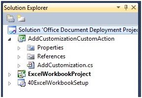 Screenshot of the Solution Explorer - AddCustomizationCustomAction