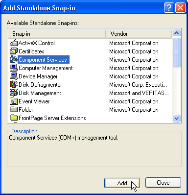 add standalone snap-in dialog box