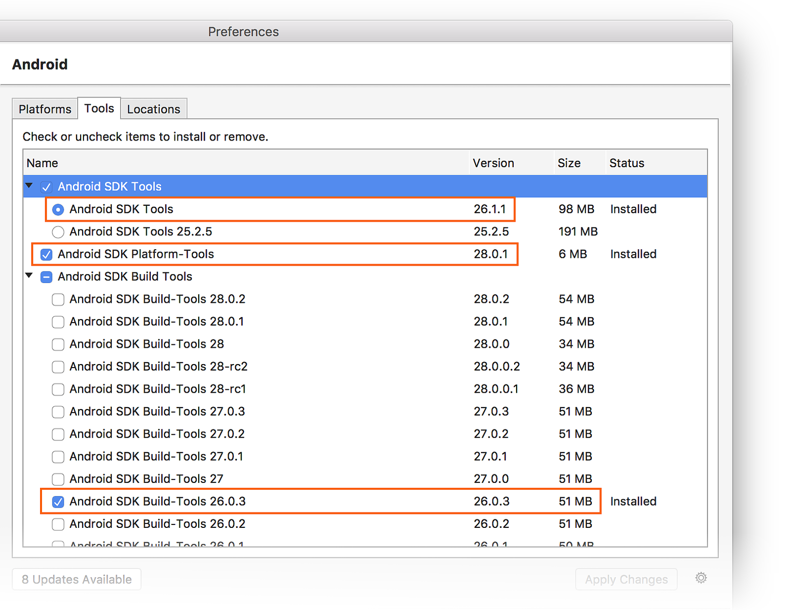 Installieren von Android SDK-Tools