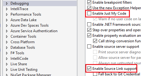 Aktivieren Source Link in Visual Studio 2019