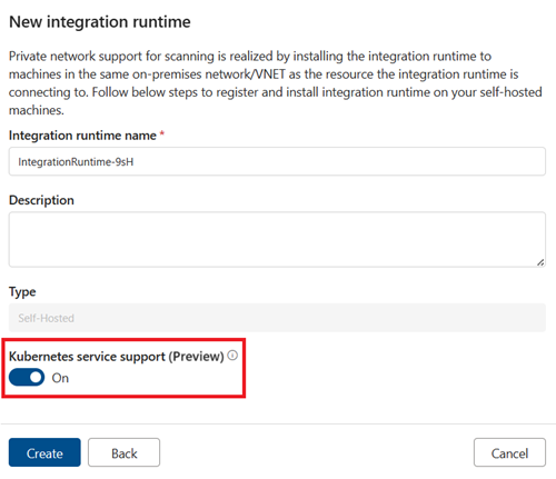 Screenshot des neuen Integration Runtime-Fensters mit aktivierter Kubernetes-Umschaltfläche